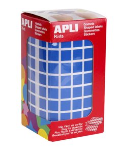 Autocollants carrés bleus Apli - 10 x 10 mm - 59 feuilles prédécoupées - 6 372 autocollants par rouleau - Idéal pour les activit