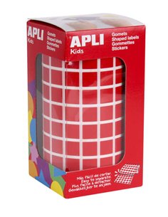 Autocollants carrés rouges Apli - Format 10 x 10 mm - 59 feuilles prédécoupées - 6 372 autocollants par rouleau - Adhésif à base