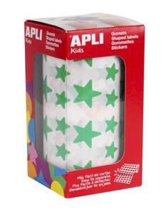 Apli Gomets Green Star - 12,5 mm et 19,5 mm - Adhésif permanent - 2 360 autocollants par rouleau - Idéal pour les écoles et les 