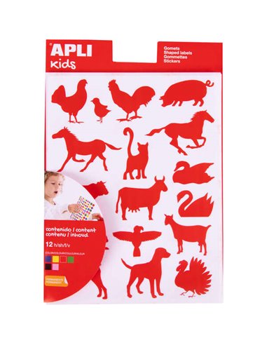 Sachet d'autocollants permanents Apli en forme d'animaux de la ferme - 204 autocollants par sachet - Développe la motricité fine