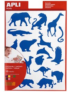 Apli Gomets Animaux sauvages - 204 unités par sachet - Éléphant, tigre, girafe et autres formes - Adhésif à base d'eau et matéri