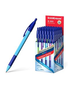 Stylo à bille rétractable Erichkrause R-301 Neon Matic&Grip - Pointe de 0,7 mm - Course d'environ 0,35 mm - Encre à séchage rapi