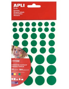 Autocollants adhésifs amovibles Apli - 864 autocollants par sachet - Différentes couleurs, formes et tailles - Développement des