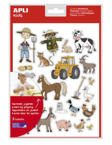Autocollants sur le thème de la ferme - 69 autocollants sur 3 feuilles - Illustrations éducatives d'animaux et d'objets de la fe