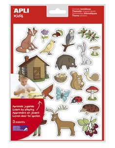Sachet d'autocollants Apli sur le thème de la forêt - 69 autocollants sur 3 feuilles - Illustrations éducatives d'animaux et d'o