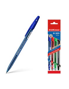 Lot de 4 stylos à bille Erichkrause R-301 Original Stick 07 - Pointe 0,7 mm - Encre à séchage rapide - Corps hexagonal avec grip