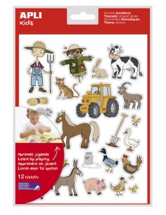 Pack de 276 autocollants Apli Kids sur le thème de la ferme - Adhésif amovible à base d'eau - Sans solvant - Idéal pour les écol