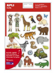Sachet d'autocollants Apli Jungle - 252 autocollants sur 12 feuilles - Adhésif amovible - Idéal pour les écoles - Conforme aux n