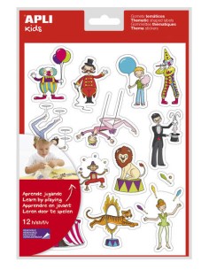 Sachet d'autocollants Apli Circus - 168 autocollants sur 12 feuilles - Adhésif amovible - Idéal pour les écoles - Adhésif à base