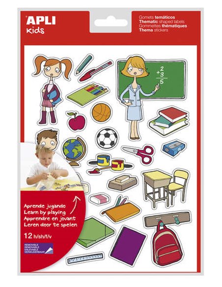 École thématique Apli Gomets - 312 unités - Adhésif amovible - Illustrations pédagogiques - Format idéal pour les écoles - Confo