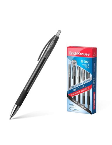Stylo gel automatique Erichkrause R-301 Original Gel Matic&Grip - Encre gel à séchage rapide - Corps transparent avec grip en ca