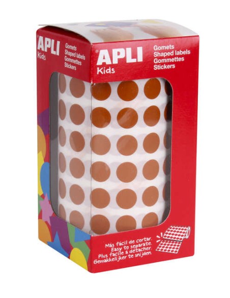 Autocollants ronds marron Apli Ø 10,5 mm - 59 feuilles prédécoupées - 5 192 autocollants par rouleau - Idéal pour les écoles et 