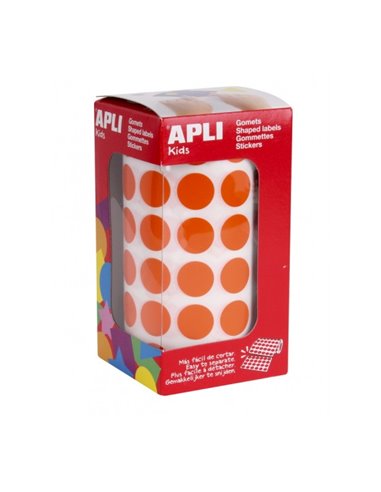 Rouleau de 2 832 autocollants ronds Apli Ø 15 mm - Adhésif permanent à base d'eau - Sans solvant - Couleur orange