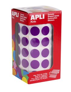 Autocollants ronds Apli Lilas Ø 15 mm - 59 feuilles prédécoupées - 2 832 autocollants par rouleau - Adhésif à base d'eau - Norme