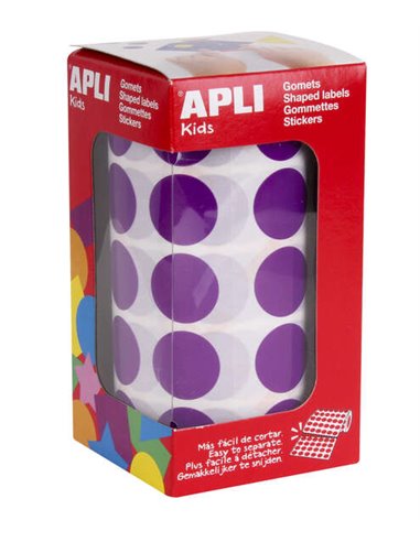 Autocollants ronds Apli Lilas Ø 20 mm - 59 feuilles prédécoupées - 1 770 autocollants par rouleau - Idéal pour les écoles et les