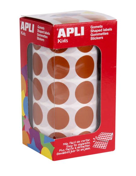 Autocollants ronds marron Apli Ø 20 mm - 59 feuilles prédécoupées - 1 770 autocollants par rouleau - Adhésif à base d'eau - Norm