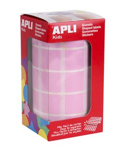 Autocollants carrés roses Apli - 20 x 20 mm - 59 feuilles prédécoupées - 1 770 autocollants par rouleau - Idéal pour les écoles 