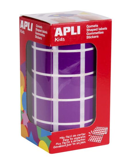 Autocollants carrés Apli Lilas - 20 x 20 mm - 59 feuilles prédécoupées - 1 770 autocollants par rouleau - Idéal pour les écoles 