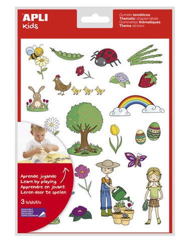 Sachet d'autocollants Apli Printemps - 66 autocollants sur 3 feuilles - Adhésif amovible - Illustrations pédagogiques - Adhésif 