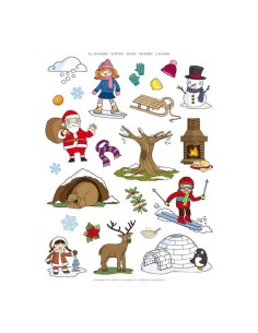 Sachet d'autocollants Apli sur le thème de l'hiver - 69 autocollants sur 3 feuilles - Adhésif amovible - Illustrations pédagogiq