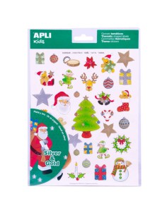 Pack Appli de 99 autocollants sur le thème de Noël - Illustrations pédagogiques - Adhésif amovible - Finition encre or et argent