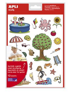 Autocollants sur le thème de l'été - 12 feuilles (288 autocollants) - Adhésif amovible - Illustrations pédagogiques - Normes EN-