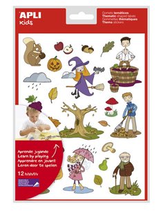 Autocollants sur le thème de l'automne - 12 feuilles (288 autocollants) - Adhésif amovible - Illustrations amusantes - Normes EN