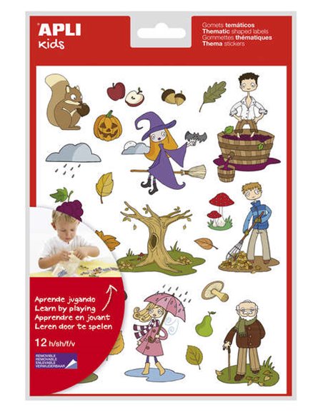 Autocollants sur le thème de l'automne - 12 feuilles (288 autocollants) - Adhésif amovible - Illustrations amusantes - Normes EN