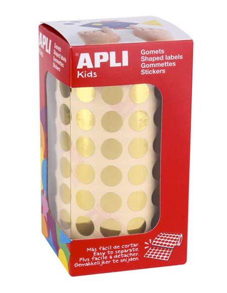 Apli Gomets Ronds Ø 10,5 mm Or Métallisé - 59 Feuilles Prédécoupées - 5192 Gomets par Rouleau - Idéal pour les Activités des Enf