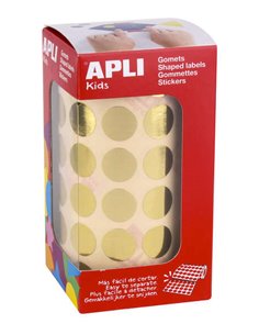 Autocollants ronds métallisés dorés Apli - Ø 15 mm - 2 832 autocollants par rouleau - Adhésif permanent - Idéal pour les écoles 