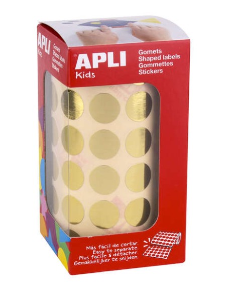Autocollants ronds métallisés dorés Apli - Ø 15 mm - 2 832 autocollants par rouleau - Adhésif permanent - Idéal pour les écoles 