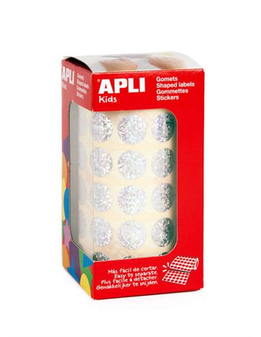 Autocollants ronds holographiques Apli - Ø 15 mm - Adhésif permanent - 59 feuilles prédécoupées - Développe la motricité fine et