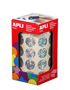 Autocollants ronds holographiques Apli - Ø 20 mm - Adhésif permanent - 59 feuilles prédécoupées - 1 770 autocollants par rouleau