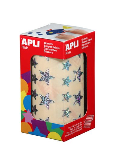Autocollants étoiles holographiques Apli - 12,5 mm et 19,5 mm - Adhésif permanent - 59 feuilles prédécoupées - 2 360 autocollant