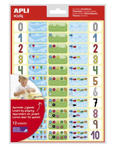 Autocollants thématiques Apli Number - 660 autocollants sur 12 feuilles - Aide à identifier et quantifier les nombres - Adhésif 