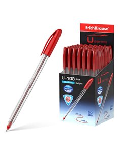 Stylo à bille classique Erichkrause U-108 - 1,0 mm - Course 0,3 mm - Capuchon ventilé - Technologie Ultra Glide - Rouge