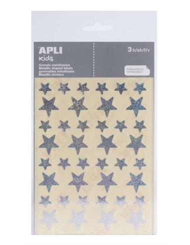 Sachet d'autocollants Apli Star - 12,5 mm x 19,5 mm - Holographique avec adhésif permanent - 3 feuilles et 120 autocollants - Co