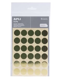 Pack de 90 autocollants ronds Apli Ø 20 mm - Adhésif permanent - Idéal pour les écoles maternelles et primaires - Couleur or