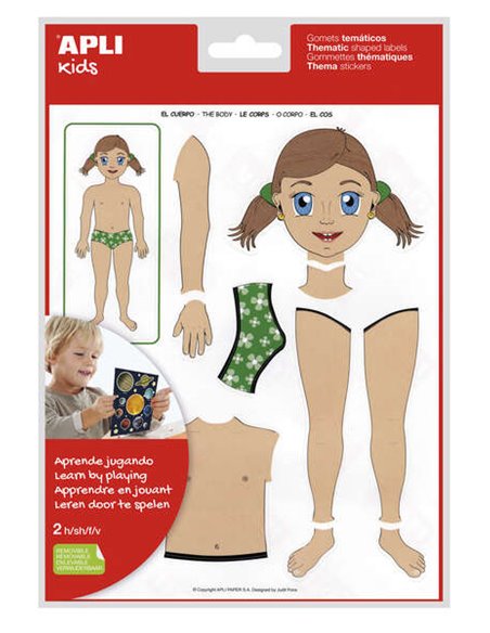 Sachet d'autocollants Apli sur le thème du corps - 26 autocollants - Adhésif amovible - Développé en collaboration avec des éduc