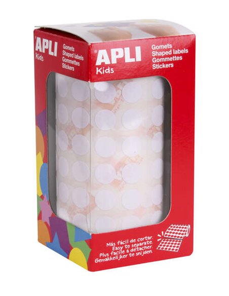 Autocollants ronds blancs Apli avec adhésif permanent - Ø 10,5 mm - 5 192 autocollants par rouleau - Idéal pour développer la mo
