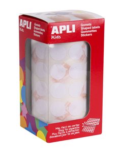 Autocollants ronds blancs Apli Ø 15 mm - 59 feuilles prédécoupées - 2 832 autocollants par rouleau - Adhésif à base d'eau - Norm