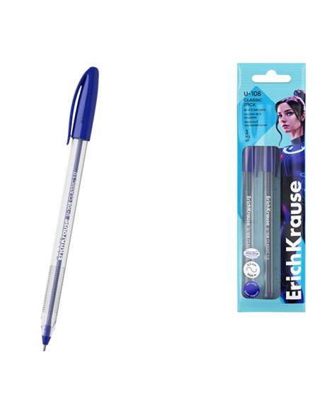 Stylo à bille classique Erichkrause U-108 - 1,0 mm - Course 0,3 mm - Capuchon ventilé - Technologie Ultra Glide - Bleu