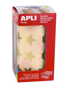 Apli Gomets Étoile Métallique Or - Taille 19,5 mm - Adhésif Permanent - 1416 Gomets par Rouleau - Idéal pour les Activités Créat