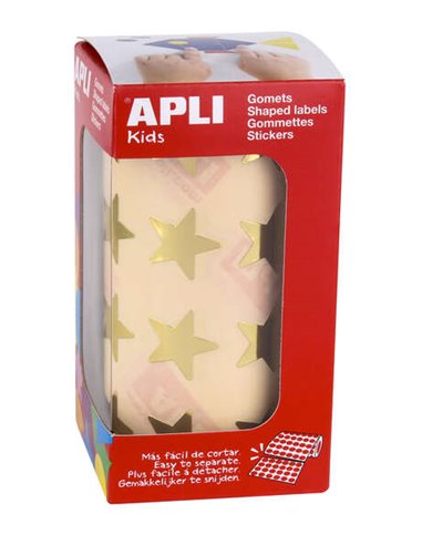 Apli Gomets Étoile Métallique Or - Taille 19,5 mm - Adhésif Permanent - 1416 Gomets par Rouleau - Idéal pour les Activités Créat