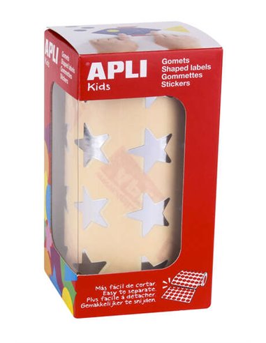 Pack Apli de 1 416 autocollants étoiles - Taille 19,5 mm - Adhésif à base d'eau - Normes EN-71 et FSC - Couleur argent