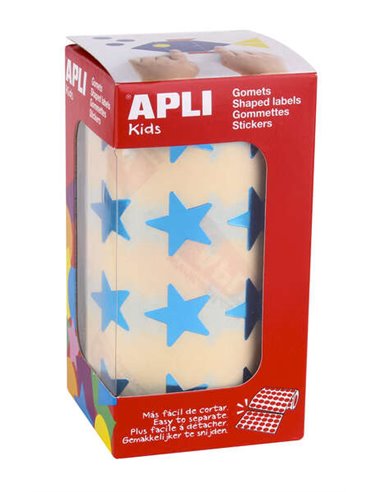 Apli Gomets Étoile Bleu Métallique - Taille 19,5 mm - Adhésif permanent - 1416 Gomets par rouleau - Idéal pour les activités cré