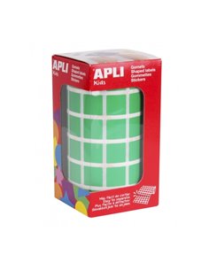 Rouleau de 2 832 autocollants carrés Apli 15 x 15 mm - Adhésif permanent à base d'eau - Sans solvant - Couleur verte