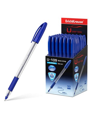 Stylo à bille Erichkrause U-109 Classic Stick&Grip - Technologie Ultra Glide - Encre bleue