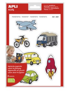 Apli Gomets Tematicos Transportes xL - 24 Gomets sur 2 feuilles A4 - Illustrations de moyens de transport - Adhésif amovible - F