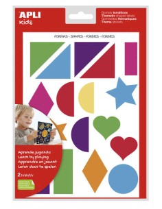 Apli Gomets Formes géométriques thématiques XL - 2 feuilles A4 (64 Gomets) - Développé avec des enseignants - Adhésif amovible -